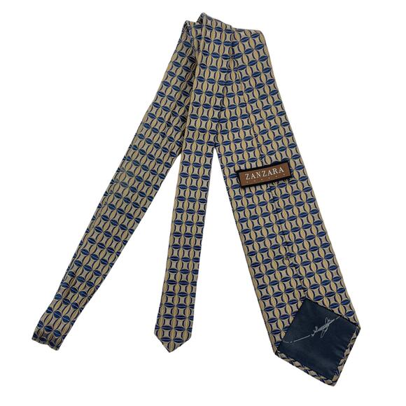 Zanzara Silk Tie Geometric Printed Gold Yellow Blue 59" - Picture 3 of 4